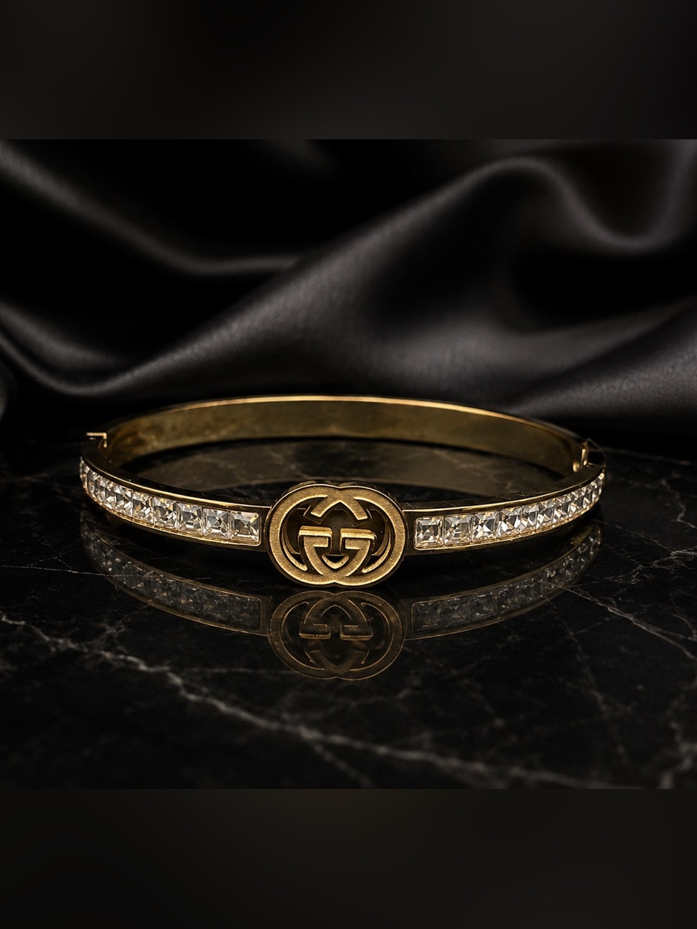 Gold and Crystal Double-G Bangle Bracelet